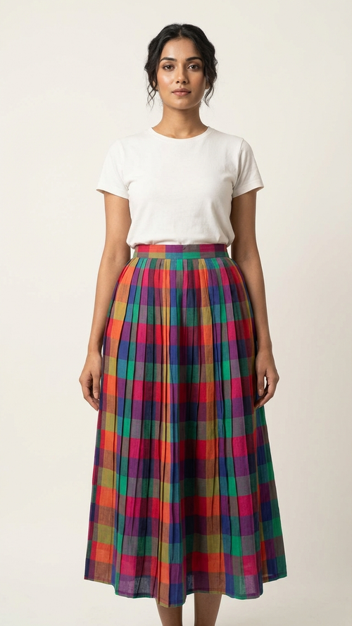 Iris Pleated Madras Skirt – Multicolor check