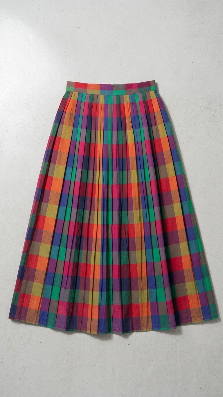 Iris Pleated Madras Skirt – Multicolor check